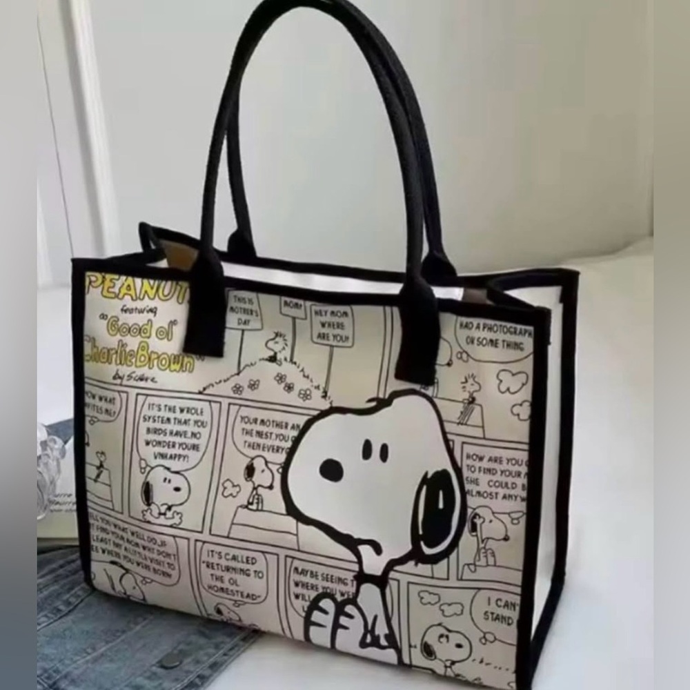 Snoopy Comic Print Tote Bag - Black and White